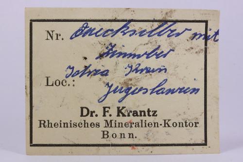 Etiqueta del "Quicksilber mit zinnaber, Idria, Jugoslawien". (Autor: Iván Blanco (PDM))