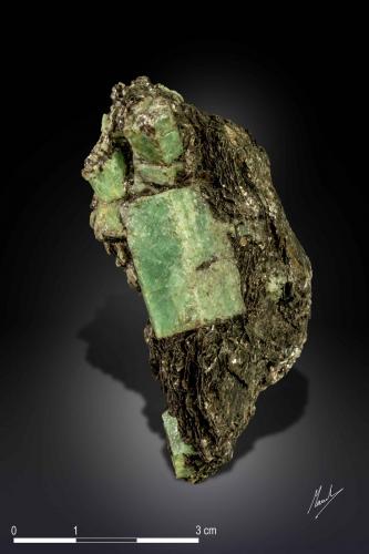 Beryl (variety emerald) with Phlogopite<br />Emerald Deposit, A Franqueira, A Cañiza, Comarca Paradanta, Pontevedra, Galicia / Galiza, Spain<br />63 X 30 mm<br /> (Author: Manuel Mesa)