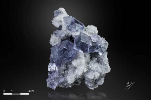 Fluorite on Quartz<br />La Viesca Mine, La Collada mining area, Huergo, Siero, Comarca Oviedo, Principality of Asturias (Asturias), Spain<br />96 x 60 mm<br /> (Author: Manuel Mesa)