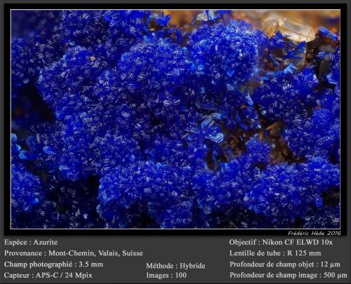 Azurite<br />Mont Chemin, Martigny, Wallis (Valais), Switzerland<br />fov 3.2 mm<br /> (Author: ploum)