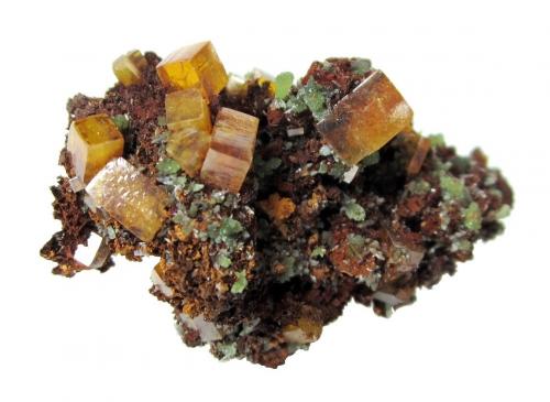 Wulfenite, Mimetite<br />Ojuela Mine, Mapimí, Municipio Mapimí, Durango, Mexico<br />Specimen size 4 cm, largest wulfenite 6 mm<br /> (Author: Tobi)