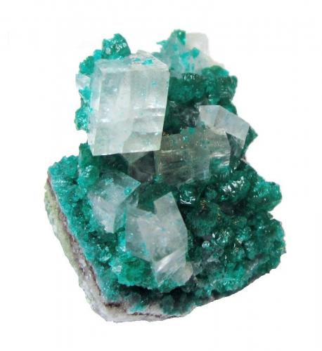 Calcite, Dioptase<br />Tsumeb Mine, Tsumeb, Otjikoto Region, Namibia<br />Specimen height 2,5 cm<br /> (Author: Tobi)