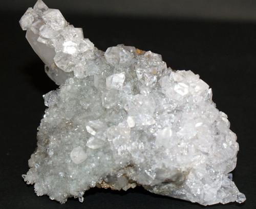 Fluorapophyllite on Quartz<br />Verkhnii Mine, Dalnegorsk, Dalnegorsk Urban District, Primorsky Krai, Russia<br />70mm x 60mm x 45mm<br /> (Author: Philippe Durand)