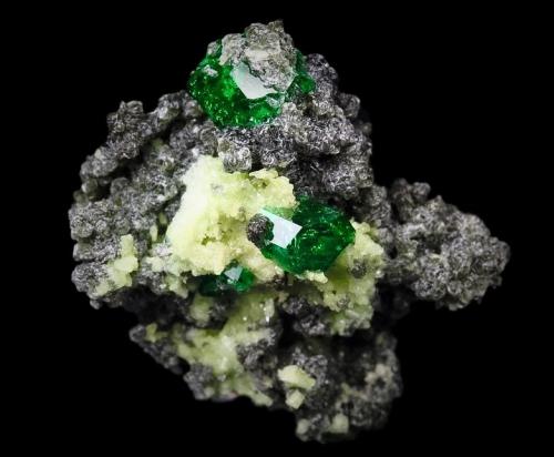 Grossular (variety chromian), Diopside, Clinochlore<br />Jeffrey Mine, Asbestos, Les Sources RCM, Estrie, Québec, Canada<br />2 cm<br /> (Author: Nunzio)