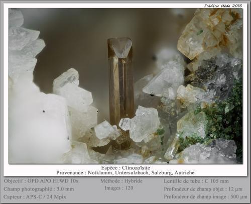 Clinozoisite<br />Notklamm, Untersulzbach Valley, Hohe Tauern, Salzburg, Austria<br />fov 3.0 mm<br /> (Author: ploum)