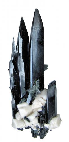 Aegirine, Orthoclase, Zircon<br />Mount Malosa, Zomba District, Malawi<br />108mm x 51mm. Main aegirine crystal: 12mm wide, 92mm tall.<br /> (Author: Carles Millan)