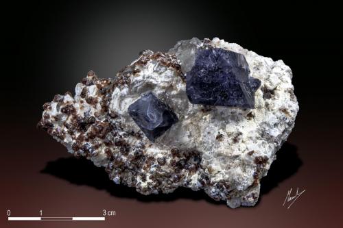 Fluorite and Spessartine<br />Wushan Spessartine prospects, Tongbei, Yunxiao, Zhangzhou Prefecture, Fujian Province, China<br />79X 50 mm<br /> (Author: Manuel Mesa)