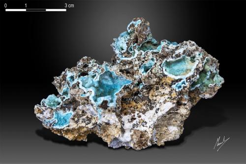 Rosasite and Aurichalcite<br />Mina Ivona Fernanda, Arruiduyu, Asiego, Cabrales, Comarca Oriente, Principado de Asturias (Asturias), España<br />95 x 72 mm<br /> (Author: Manuel Mesa)