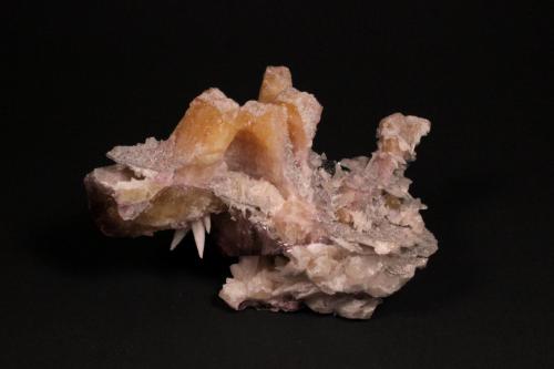 Fluorite, Calcite<br />Minerva I Mine, Ozark-Mahoning group, Cave-in-Rock Sub-District, Hardin County, Illinois, USA<br />135 mm x 100 mm x 79 mm<br /> (Author: Don Lum)