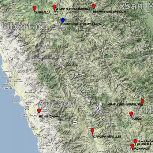 _Ubicación de la mina Huayllapon<br />Huayllapon Mine (Huallapon Mine), Pasto Bueno, Pampas District, Pallasca Province, Ancash Department, Peru<br /><br /> (Autor: Carles Millan)