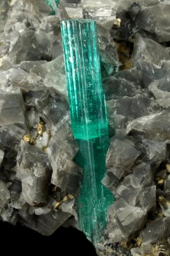 Beryl (variety emerald), Albite (variety cleavelandite), Dolomite, Pyrite<br />Chivor mining district, Palo Arañado Mine, Municipio Chivor, Eastern Emerald Belt, Boyacá Department, Colombia<br />109x41x64mm, main xl=34mm<br /> (Author: Fiebre Verde)