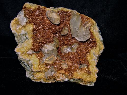 Calcite on Dolomite<br />State Route 56 road cut, Canton, Washington County, Indiana, USA<br />14 cm x 14 cm.  the calcites 1 cm - 4 cm<br /> (Author: Bob Harman)