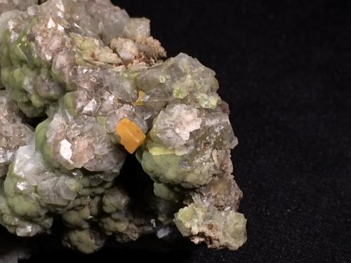 Mimetite with Calcite, Wulfenite<br />Ojuela Mine, Mapimí, Municipio Mapimí, Durango, Mexico<br />110 mm x 60 mm x 50 mm<br /> (Author: Robert Seitz)