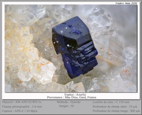 Azurite<br />Mas Dieu, Mercoirol, Alès, Gard, Occitanie, Francia<br />fov 5 mm<br /> (Author: ploum)