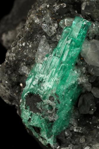 Beryl (variety emerald), Calcite, Pyrite<br />Coscuez mining district, Municipio San Pablo de Borbur, Western Emerald Belt, Boyacá Department, Colombia<br />100x63x107mm, aggregate=30x11mm<br /> (Author: Fiebre Verde)