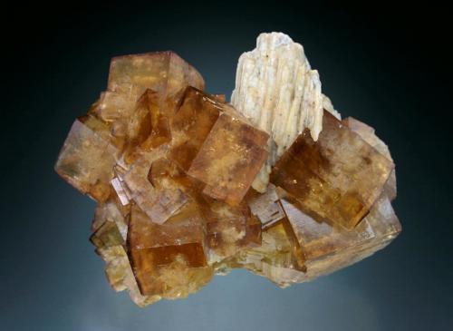 Fluorite, Barite<br />Annaberg District, Erzgebirgskreis, Saxony/Sachsen, Germany<br />7x6x4 cm overall size<br /> (Author: Jesse Fisher)