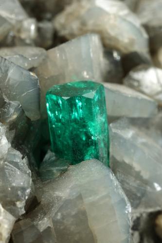 Beryl (variety emerald), Calcite, Dolomite, Pyrite<br />La Pita mining district, Polveros Mine, Municipio Maripí, Western Emerald Belt, Boyacá Department, Colombia<br />58x78x96mm, xl=9mm<br /> (Author: Fiebre Verde)