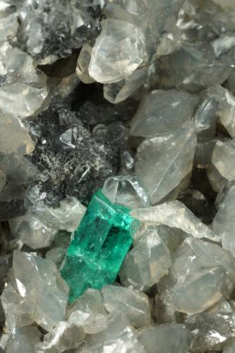 Beryl (variety emerald), Calcite, Dolomite<br />La Pita (distrito minero), Municipio Maripí, Cinturón Esmeraldífero Occidental, Departamento Boyacá, Colombia<br />81x58x36mm, xls up to 6mm<br /> (Author: Fiebre Verde)