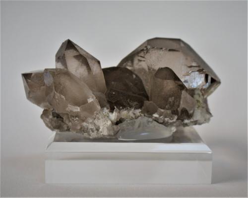 Quartz (variety smoky and gwindel)<br />Col des cristaux, Bassin du Talèfre, Mont Blanc Massif, Chamonix, Haute-Savoie, Auvergne-Rhône-Alpes, France<br />100mm x 70mm x 45mm<br /> (Author: Philippe Durand)