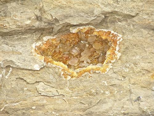 Calcite on Dolomite<br />Afloramientos Carretera Estatal 56, Canton, Condado Washington, Indiana, USA<br />oval geode about 17cm x 11cm<br /> (Author: Bob Harman)