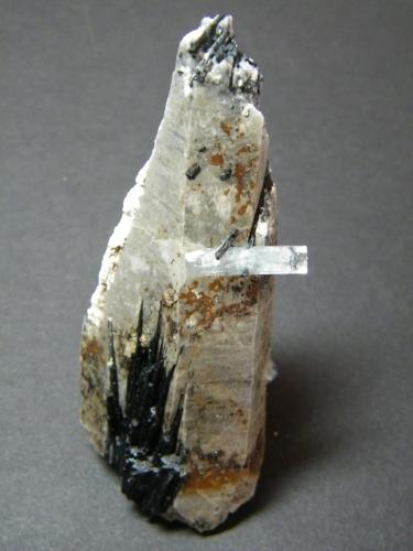 Quartz with Beryl (variety aquamarine) and Schorl<br />Erongo Mountain, Usakos, Erongo Region, Namibia<br />38mm x 102mm x 40mm<br /> (Author: Heimo Hellwig)