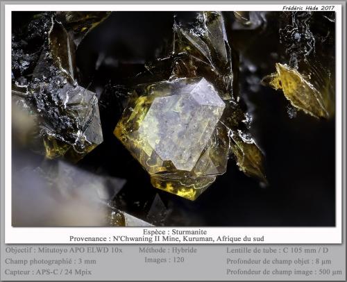 Sturmanite<br />Mina N'Chwaning II, Zona minera N'Chwaning, Kuruman, Kalahari manganese field (KMF), Provincia Septentrional del Cabo, Sudáfrica<br />fov 3 mm<br /> (Author: ploum)
