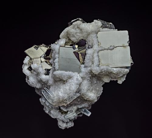 Pyrite, Calcite, Galena<br />Huanzala Mine, Huallanca District, Dos de Mayo Province, Huánuco Department, Peru<br />6.0 x 4.7 cm<br /> (Author: am mizunaka)