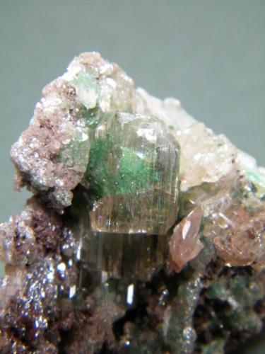 Cerussite over Malachite<br />Tsumeb Mine, Tsumeb, Otjikoto Region, Namibia<br />31mm x 34mm x 18mm<br /> (Author: Heimo Hellwig)