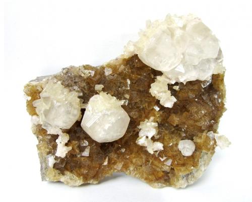 Fluorite, Calcite, Dolomite<br />Moscona Mine, El Llano, Solís, Corvera de Asturias, Comarca Avilés, Principality of Asturias (Asturias), Spain<br />Specimen size 12,5 cm, largest calcite 2,5 cm<br /> (Author: Tobi)