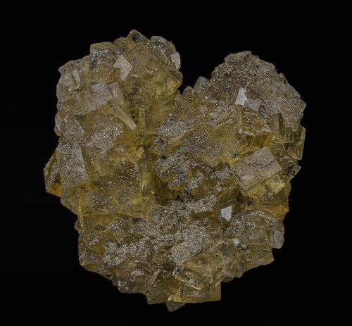 Fluorite, Pyrite<br />Villabona Mines, Barrio de la Estación, Villabona, Llanera, Comarca del Nora, Principality of Asturias (Asturias), Spain<br />4.4 x 4.8 cm<br /> (Author: am mizunaka)