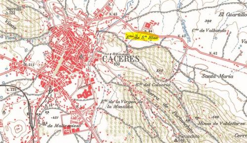 Recorte del MTN50 del IGN en su edición de 1976, modificado para señalar la ermita de San Blas.
«© Instituto Geográfico Nacional» (Autor: Inma)