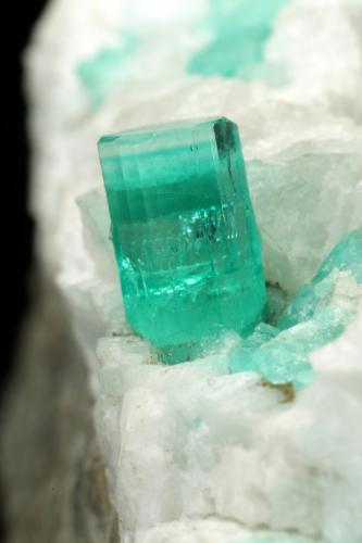 Beryl (variety emerald), Calcite, Pyrite<br />Chivor mining district, El Oriente Mine, Municipio Chivor, Eastern Emerald Belt, Boyacá Department, Colombia<br />59x50x33mm, xl=8mm<br /> (Author: Fiebre Verde)