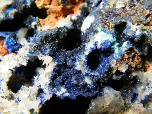 Azurite, Duftite, Mottramite, Calcite etc.<br />Tsumeb Mine, Tsumeb, Otjikoto Region, Namibia<br />155mm x 120mm x 100mm<br /> (Author: Heimo Hellwig)