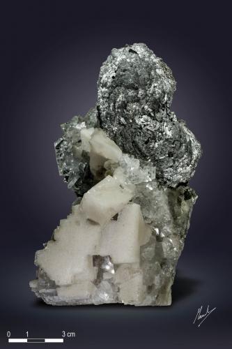 Löllingite, Fluorite and Calcite<br />Huanggang Mines, Hexigten Banner (Kèshíkèténg Qí), Chifeng (Ulanhad), Inner Mongolia Autonomous Region, China<br />140 x 87 mm<br /> (Author: Manuel Mesa)