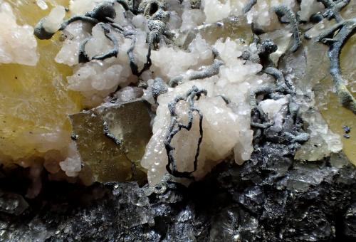 Fluorite, Calcite, Marcasite<br />Annabel Lee Mine, Bethel level, Harris Creek Sub-District, Hardin County, Illinois, USA<br />220mm x 185mm x 47mm<br /> (Author: Don Lum)