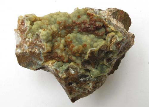 Siderite on Quartz (variety chalcedony)<br />Penlee Quarry, Mousehole, Penzance Civil Parish, Cornwall, England / United Kingdom<br />6x5 cm<br /> (Author: markbeckett)