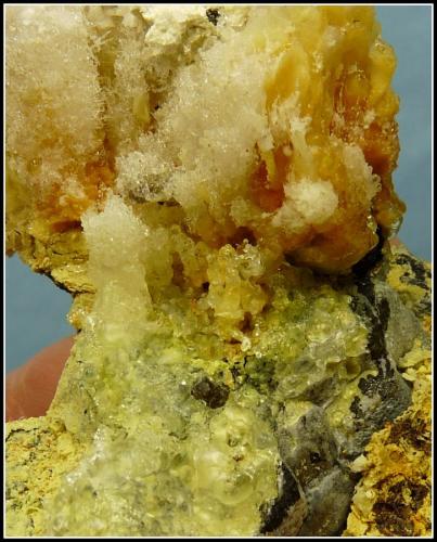 Fluorite, feldspar, hyalite opal<br />Erongo Mountain, Usakos, Erongo Region, Namibia<br />92 x 72 x 48 mm<br /> (Author: Pierre Joubert)