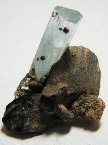 Beryl (variety aquamarine) and Siderite<br />Erongo Mountain, Usakos, Erongo Region, Namibia<br />38mm x 47mm x 27mm<br /> (Author: Heimo Hellwig)