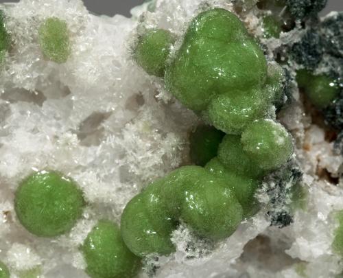 Wavellite on Quartz<br />Canteras Mauldin Mountain, Monte Mauldin, Montgomery County, Arkansas, USA<br />Main ball of crystals: 0.6 × 0.6 cm<br /> (Author: Jordi Fabre)