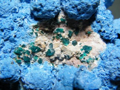 Shattuckite and Dioptase<br />Kaokoveld Plateau, Región Kunene, Namibia<br />76mm x 69mm x 55mm<br /> (Author: Heimo Hellwig)