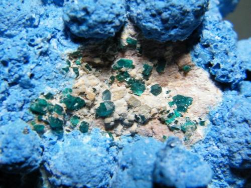 Shattuckite and Dioptase<br />Kaokoveld Plateau, Kunene Region, Namibia<br />76mm x 69mm x 55mm<br /> (Author: Heimo Hellwig)