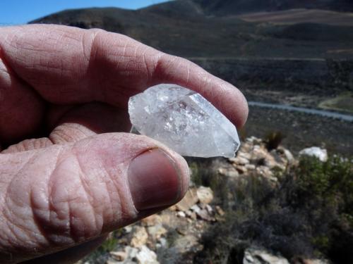 I found this crystal and had high hopes of finding a pocket.  I did find a small pocket with a few nice crystals in it. (Author: Pierre Joubert)