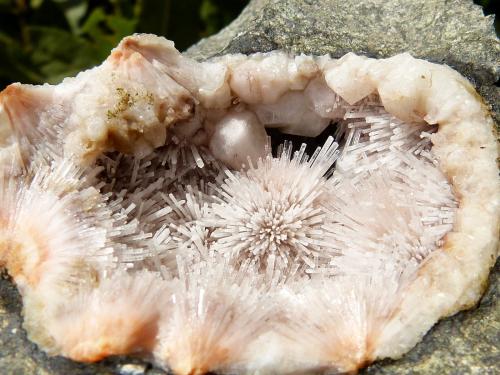 Natrolita<br />Siusi Alp (Seis Alp, Seiser Alm), Gardena Valley (Gröden Valley), Bolzano Province, Trentino-Alto Adige (Trentino-Südtirol), Italy<br />5,5 cm (diámetro mayor de la geoda)<br /> (Autor: nerofis2)