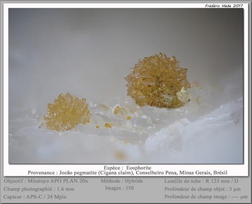 Eosphorite<br />Cigana Mine (Jocão Mine), Conselheiro Pena, Vale do Rio Doce, Minas Gerais, Brazil<br />fov 1.6 mm<br /> (Author: ploum)