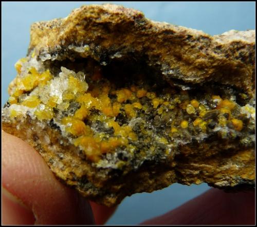 Boltwoodite and Calcite<br />Goanikontes claim, Goanikontes, Swakopmund District, Erongo Region, Namibia<br />66 x 45 x 23 mm<br /> (Author: Pierre Joubert)