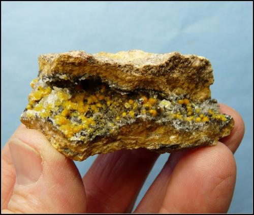 Boltwoodite and Calcite<br />Goanikontes claim, Goanikontes, Swakopmund District, Erongo Region, Namibia<br />66 x 45 x 23 mm<br /> (Author: Pierre Joubert)