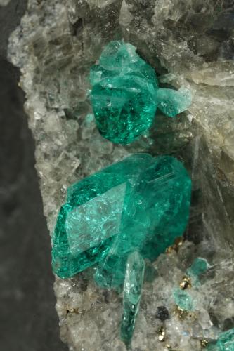 Beryl (variety emerald), Calcite, Pyrite, Muscovite<br />Chivor mining district, Municipio Chivor, Eastern Emerald Belt, Boyacá Department, Colombia<br />126x68x42, xls up to 10mm<br /> (Author: Fiebre Verde)