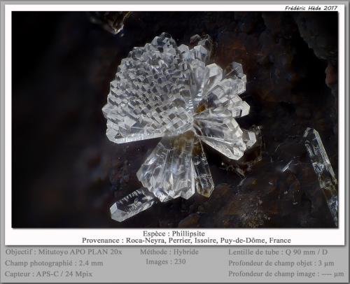 Phillipsite<br />Roca-Neyra, Perrier, Issoire District, Puy-de-Dôme Department, Auvergne-Rhône-Alpes, France<br />fov 2.4 mm<br /> (Author: ploum)