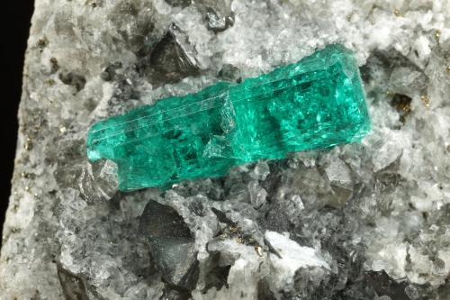 Beryl (variety emerald), Albite (variety cleavelandite), Dolomite, Pyrite<br />Chivor mining district, El Oriente Mine, Municipio Chivor, Eastern Emerald Belt, Boyacá Department, Colombia<br />94x73x49mm, main xls=15 & 13mm<br /> (Author: Fiebre Verde)