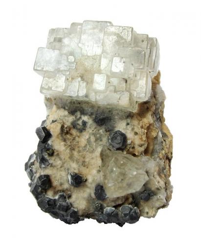 Fluorite, Galena<br />Naica Mine, Naica, Municipio Saucillo, Chihuahua, Mexico<br />Specimen height 6 cm, main fluorite crystal 3,5 cm<br /> (Author: Tobi)